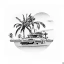 lowrider car and palm trees tattoo design idea