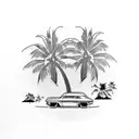 lowrider car and palm trees tattoo design idea