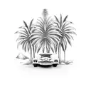 lowrider car and palm trees tattoo design idea
