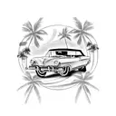 lowrider car and palm trees tattoo design idea