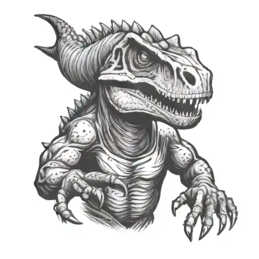dinosaur holding an x of excision EDM tattoo design idea