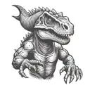 dinosaur holding an x of excision EDM tattoo design idea