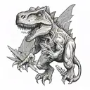 dinosaur holding an x of excision EDM tattoo design idea