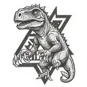 dinosaur holding an x of excision EDM tattoo design idea