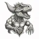 dinosaur holding an x of excision EDM tattoo design idea