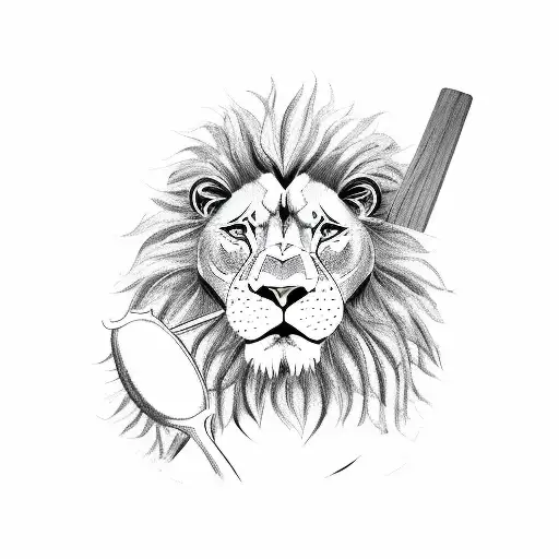 A fierce lion chef holding a baseball bat as a cooking utensil tattoo design idea