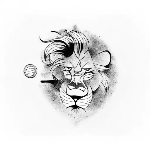 A fierce lion chef holding a baseball bat as a cooking utensil tattoo design idea