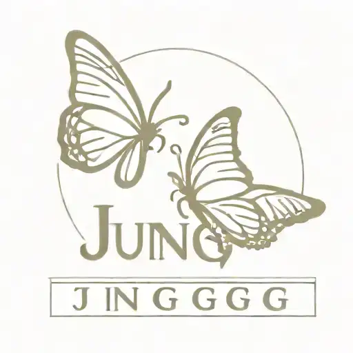 sun and butterfly with the word jung tattoo design idea