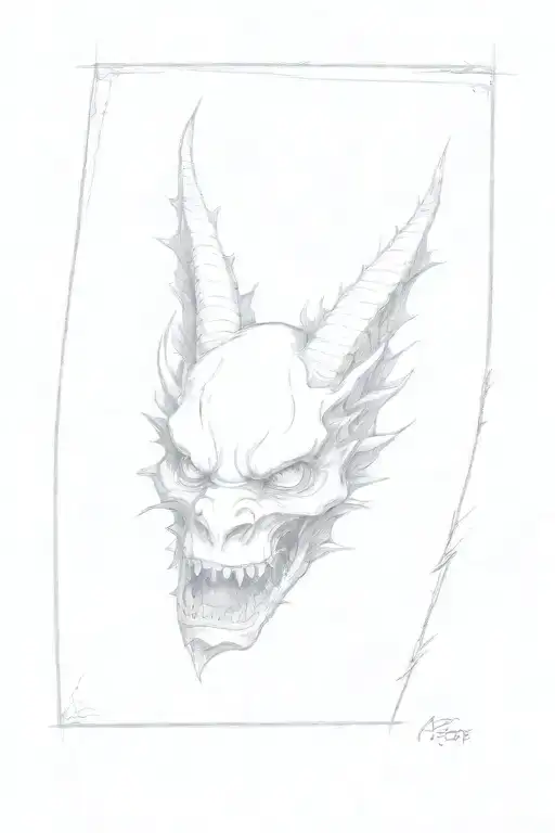 6 dragon flying around the devil's face. flowering . dark tattoo design idea