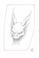 6 dragon flying around the devil's face. flowering . dark tattoo design idea