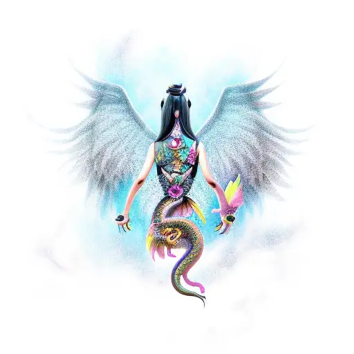 feminim dragon with wings tattoo design idea