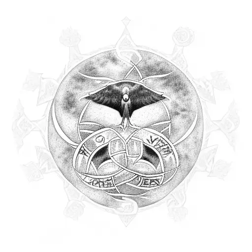 Vegvisir with norse runes, two ravens huginn and muninn and the tree of life yggdrasil tattoo design idea
