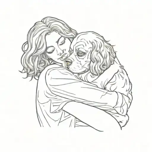 woman hugging a cavalier king charles spaniel tattoo design idea