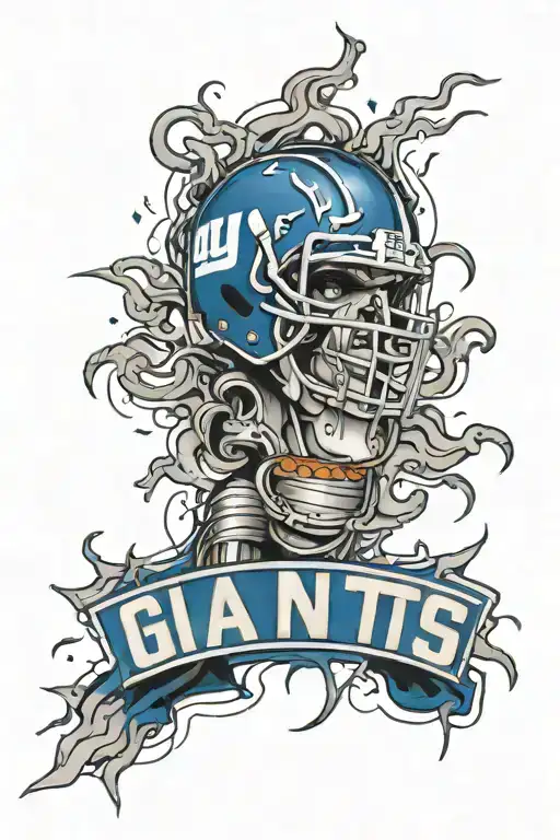 3d New York Giants logo bursting through the skin with blue blood pumping through the veins  tattoo design idea