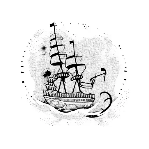 zombie pirate ship vines tattoo design idea