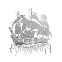 zombie pirate ship vines tattoo design idea