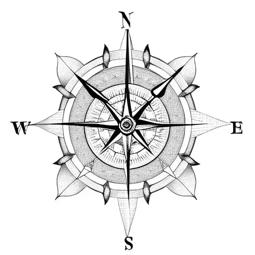 A compass and clock intertwined with a beautiful flower tattoo design idea