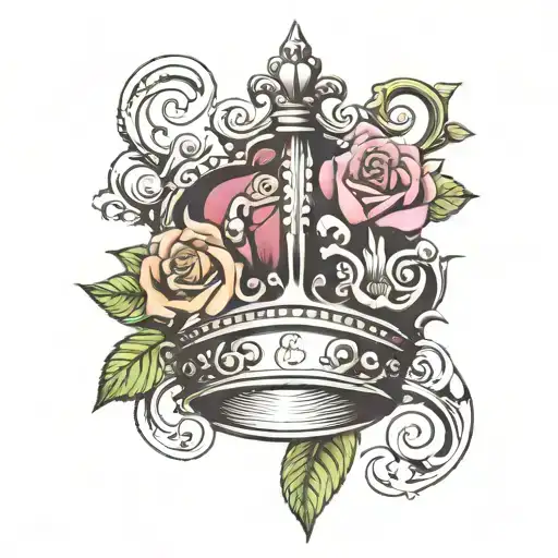 crown with small rose and date in leaf  in middle finger tattoo tattoo design idea