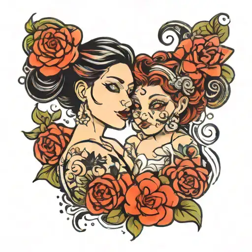 mom and daughter relationship symbolized tattoo design idea