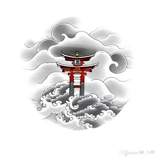 torii door with clouds  tattoo design idea