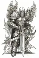 tyrael from diablo 3 with sword like insuline pen tattoo design idea