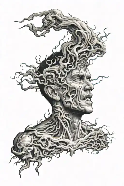 man fighting with mental health demons in his head tattoo design idea
