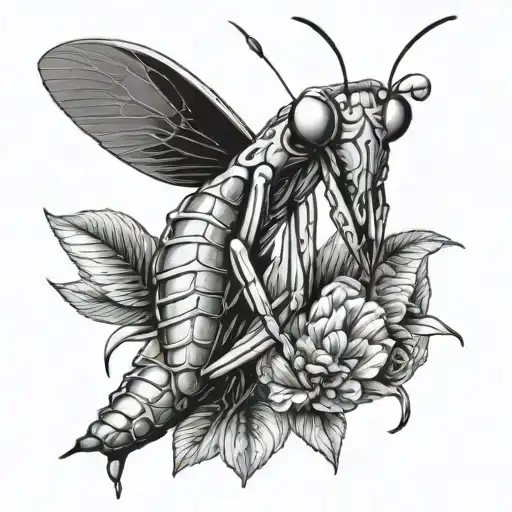 praying mantis eating a head  tattoo design idea