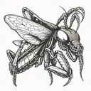 praying mantis eating head   tattoo design idea