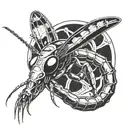 praying mantis eating head   tattoo design idea