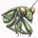 praying mantis eating head   tattoo design idea
