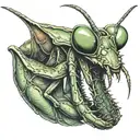 praying mantis eating head   tattoo design idea