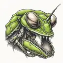 praying mantis eating head   tattoo design idea