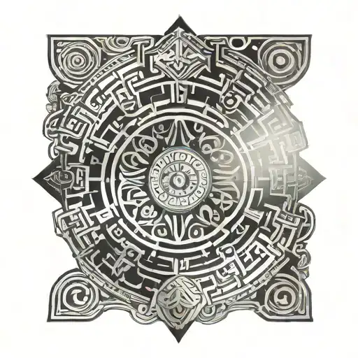 aztec calendar black ink  shadow background tattoo design idea