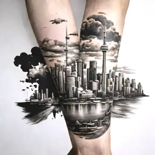 Toronto skyline sleeve  tattoo design idea