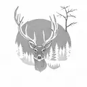 deer in forest silhouette tattoo design idea