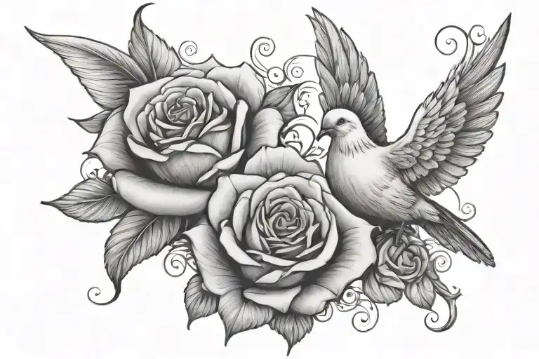 roses, dove, number 18, flowers,  tattoo design idea