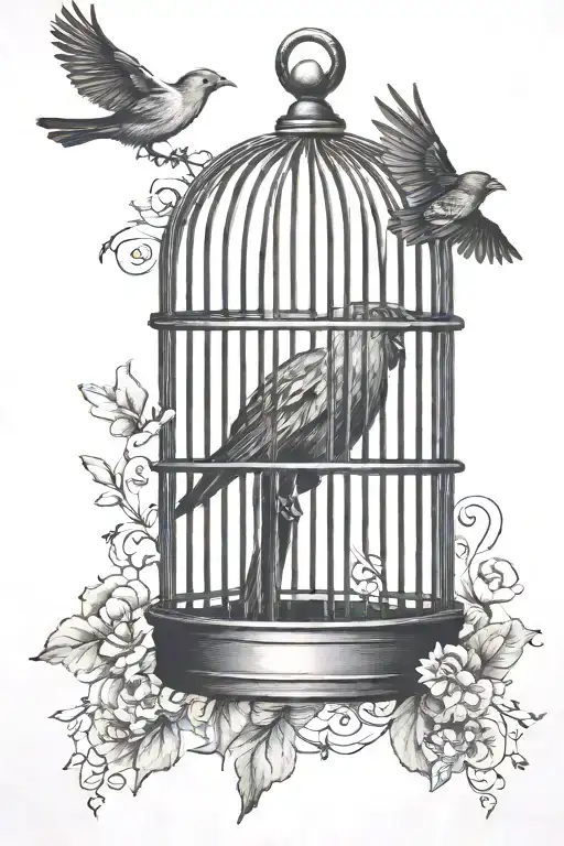 Semi Colon A Bird Locked In A Cage but sad and unhappy  tattoo design idea