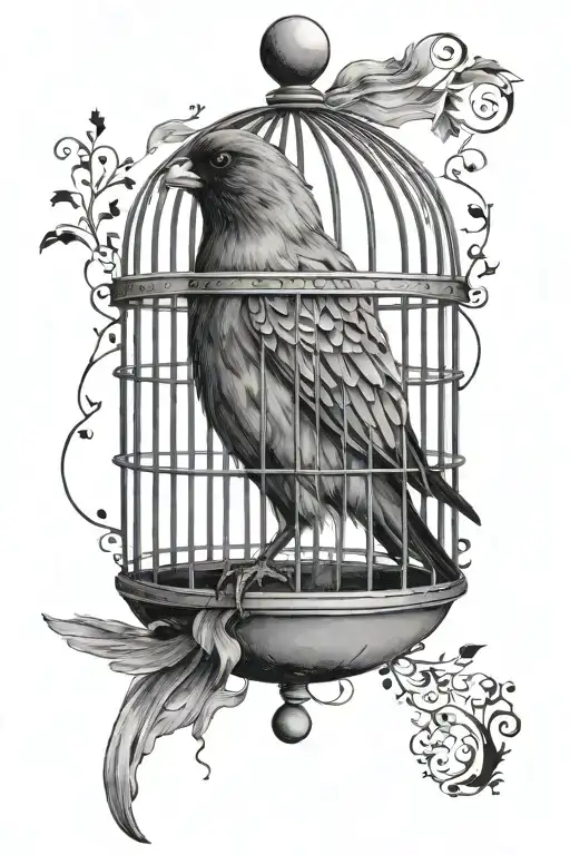 Semi Colon A Bird Locked In A Cage but sad and unhappy  tattoo design idea