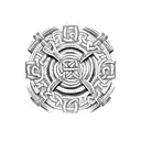 collage Celtic Knot roman ruin ando náhuatl Warrior tattoo design idea