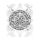 collage Celtic Knot roman ruin ando náhuatl Warrior tattoo design idea