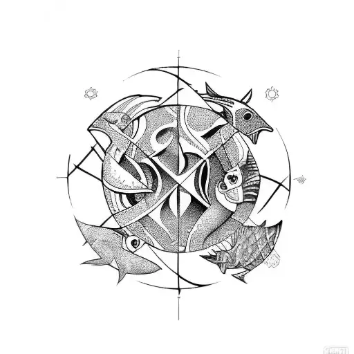 Cancer and Pisces Glyph Art tattoo design idea