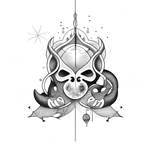 Cancer and Pisces Glyph Art tattoo design idea