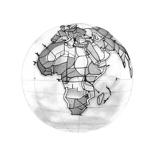 An intricately detailed map of Africa with the Southern Cross constellation shining brightly above it tattoo design idea