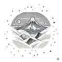 A detailed illustration of a sand dune with the Southern Cross constellation rising above it, capturing the essence of adventure and travel tattoo design idea