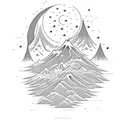 A detailed illustration of a sand dune with the Southern Cross constellation rising above it, capturing the essence of adventure and travel tattoo design idea