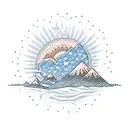 A detailed illustration of a sand dune with the Southern Cross constellation rising above it, capturing the essence of adventure and travel tattoo design idea