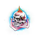 burning rose with burning skull hand tattoo design idea