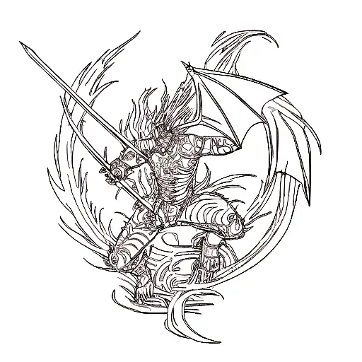 Dragon with sword tattoo design idea