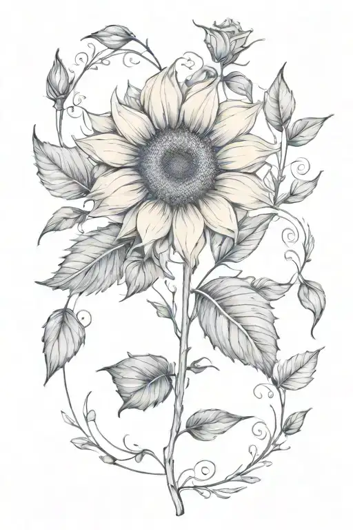 geometrical fine line design featuring sunflower and rose buds for a spine tattoo  tattoo design idea