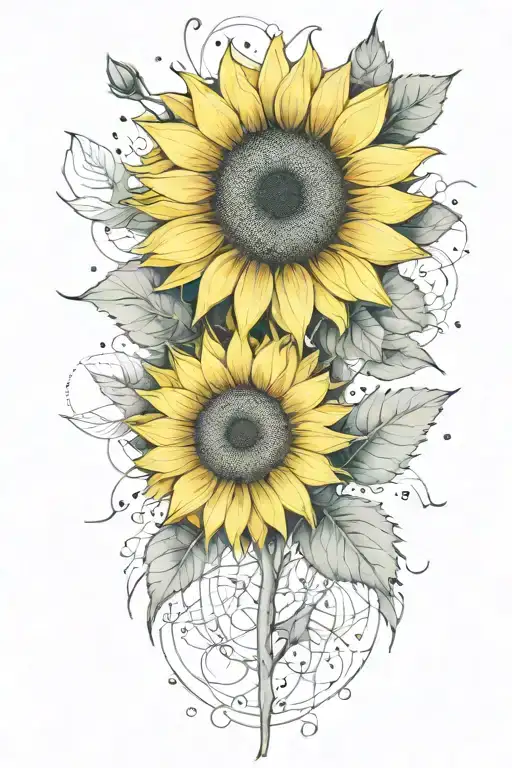 geometrical and fine line design featuring sunflower and rose buds for a spine tattoo  tattoo design idea